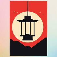 Black and White Lantern, A Minimalist Pagoda Design vector