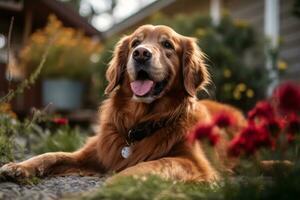 portrait of a happy outdoor summer dog generative AI photo