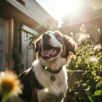 portrait of a happy outdoor summer dog generative AI photo