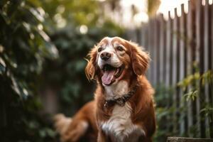 portrait of a happy outdoor summer dog generative AI photo