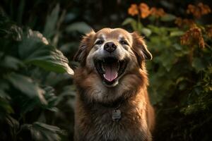 retrato de un contento al aire libre verano perro generativo ai foto