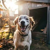 portrait of a happy outdoor summer dog generative AI photo