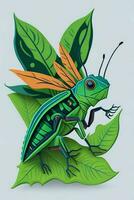 A detailed illustration of a Grasshopper for a t-shirt design, wallpaper and fashion photo