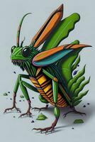 A detailed illustration of a Grasshopper for a t-shirt design, wallpaper and fashion photo