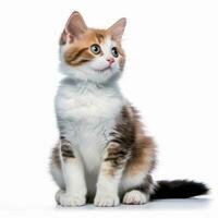 a calico kitten sitting on a white background generative AI photo