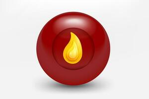 rojo pelota con dorado fuego icono. 3d vector ilustración foto
