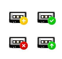 Cassette icons set with different pictograms. 3d vector icons set