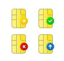 SIM card icon set with different pictograms. 3d vector icons set