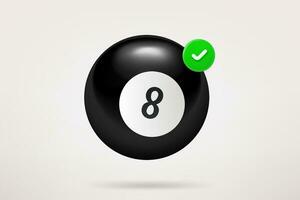 Billiard ball with green checkmark. 3d vector icon