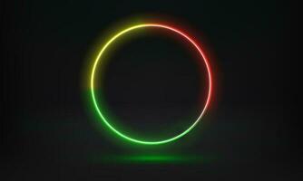 Abstract studio with glowing circle frame of neon light. 3d vector illustration