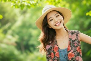 Woman smile and enjoy at nature photo