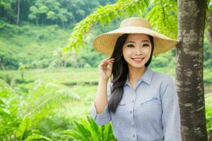 Woman smile and enjoy at nature photo