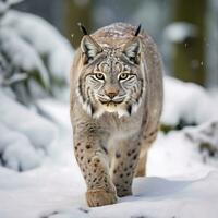 lynx walking on snow photo