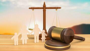 The hammer and family wood plate for Family Law 3d rendering photo