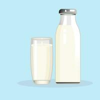 Illustration vector graphic of glass and bottle milk