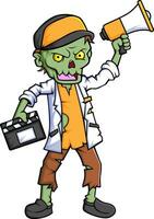 escalofriante zombi director dibujos animados personaje en blanco antecedentes vector