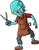 Spooky zombie dressmaker cartoon character on white background vector