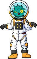 escalofriante zombi astronauta dibujos animados personaje en blanco antecedentes vector