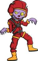 Spooky zombie pilot cartoon character on white background vector