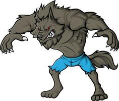 Cartoon angry werewolf character on white background vector