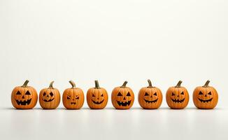 Halloween pumpkins on white background with copy space. 3D illustration. photo