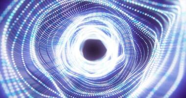 Abstract blue energy tunnel made of particles and a grid of high-tech lines with a glowing background effect photo