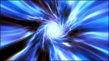 Blue hypertunnel spinning speed space tunnel made of twisted swirling energy magic glowing light lines abstract background video