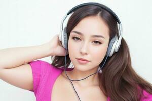 Portrait of a beautiful woman with headphones photo