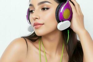 Portrait of a beautiful woman with headphones photo