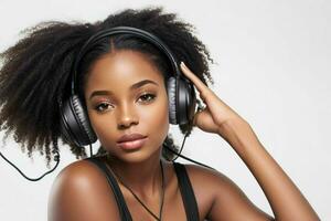 Portrait of a beautiful woman with headphones photo