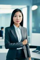 Businesswoman in the middle of a modern office photo