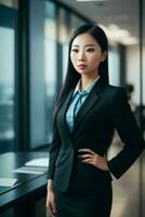 Businesswoman in the middle of a modern office photo