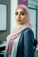 Businesswoman in the middle of a modern office photo