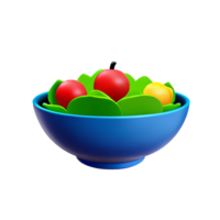 a blue bowl with apples and green leaves png