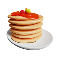 a stack of pancakes on a plate with syrup and fruit png