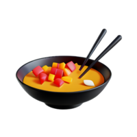 a bowl of orange and yellow fruit with chopsticks png