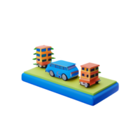 uma brinquedo carro e uma casa em uma pequeno plataforma png