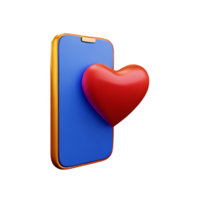 3d illustration of a smartphone with a heart shape png