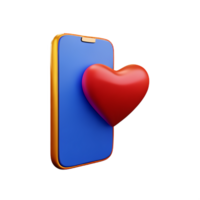 3d illustration of a smartphone with a heart shape png