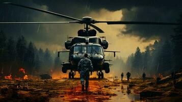 Military combat helicopter for war, aviation for combat operations photo