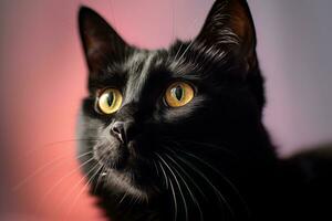 a black cat with yellow eyes looking to the side generative AI photo