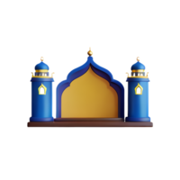 islamic mosque with blue dome and gold minarets png