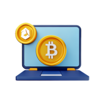 bitcoin and ethereum cryptocurrency on laptop, isolated on transparent background png