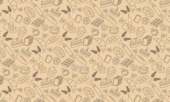 doodle bakery seamless pattern background, hand drawing icon bread, pastry vector