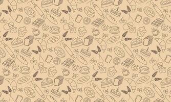 doodle bakery seamless pattern background, hand drawing icon bread, pastry vector