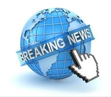 Breaking news text with world and hand cursor photo