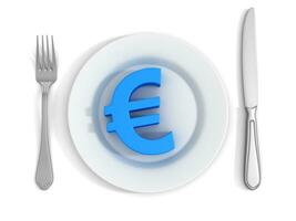 euro símbolo en blanco plato foto