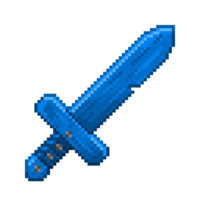 An 8-bit retro-styled pixel-art illustration of a blue colored wooden toy sword. png