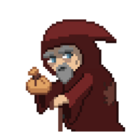 An 8-bit retro-styled pixel-art illustration of a merchant wearing a red robe. png