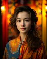 a beautiful young woman in an oriental robe generative AI photo